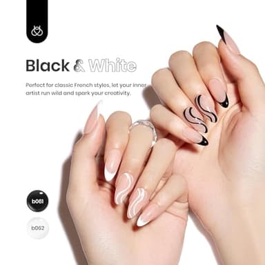 beetles Gel Polish Nail Art Liner Gel Polish Set- 2 Popular Black White Colors Nail Polish Gel Paint for Swirl Nails Built Thin Nails Art Brush in Gel Pens UV Soak off Gifts for Women - Image 2