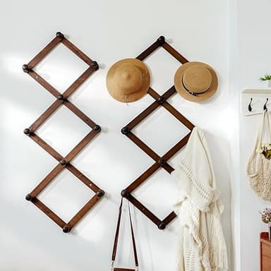 Dseap Expandable Coat Rack (Larger Version) - 24” High, Anti-Slip, Ultra Heavy Duty Wooden Accordian Wall Hanger with 10 Study Peg Hooks for Clothing Hats Jackets Bags, Brown - Image 5