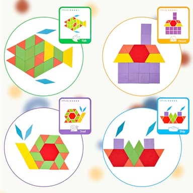 LovesTown 209 PCS Shapes Wooden Pattern Blocks for Kids,Geometric with Activity Cards and Storage Bag, Educational Tangram Puzzles,Great Learning Gift from Parents or Teachers - Image 7