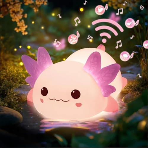 Huggwaii Squishy Axolotl Night Light for Kids, 4 Soothing White Noise Sounds, Dimmable Silicone Axolotl Lamp Toddler Light, Upgraded Rechargeable Nightlight Long Battery,Baby Gifts & Girls Room Decor - Image 1