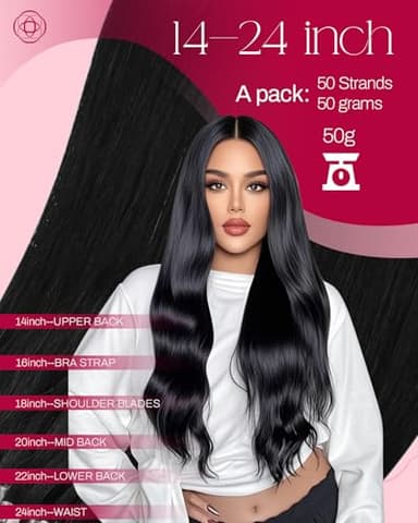 Moresoo Hair Extensions Microlink Human Hair Jet Black Micro Link Hair Extensions Human 18 Inch Hair Micro Bead Extensions Real Human Hair Black Microlink Extensions 50G/50S 18 Inch - Image 3