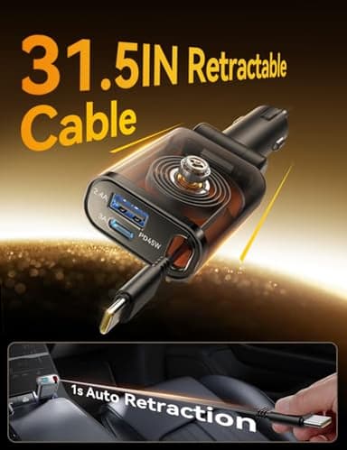 72W Car Charger USB C - PD45W USB C Retractable Cable Fast Charging for iPhone 16 17 Pro [Ultra-Compact, 75% Less Space] Car Phone Charger Adapter for iPhone 17 16 15 Pro, Samsung S25/S24, Pixel, Grey - Image 6