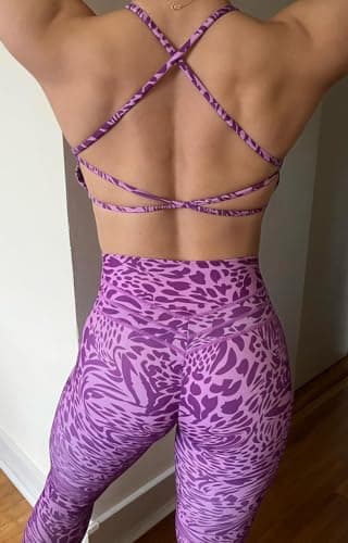 Aoxjox Women's Workout Sports Bras Fitness Ivy Low Impact Bra Yoga Crop Tank (Purple Leaf Print, Medium) - Image 2