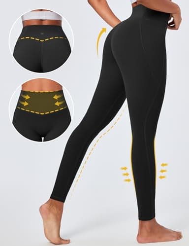 Ewedoos Compression Leggings with Pockets for Women Tummy Control Leggings No Front Seam Workout High Waisted Yoga Pants Gym Black - Image 2