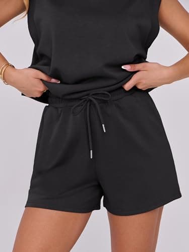 ANRABESS Two Piece Sets for Women 2025 Summer Short Lounge Set Casual Beach Vacation Outfits Spring Sweatsuits Tracksuit Black Small - Image 6