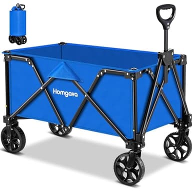 Homgava Collapsible Folding Wagon Heavy Duty,Foldable Utility Cart with Wheels,Large Capacity,for Grocery Outdoor Camping Beach Gardening Shopping Fishing Blue - Image 1