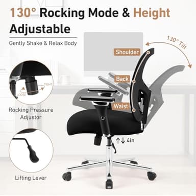 DUMOS Ergonomic Home Office Desk Chair - Heavy Duty Mid Back with Lumbar Support & 4D Armrest, Height Adjustable Mesh Computer Gaming with Backrest & Swivel Wheels, Black - Image 5