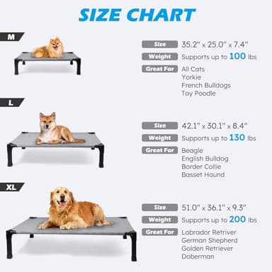 Heeyoo Elevated Dog Bed, Cooling Raised Pet Cot with Chew Proof Washable Breathable Mesh and Metal Frame, Portable Dog Cot Bed with No-Slip Feet for Outdoor or Indoor Use - Image 5