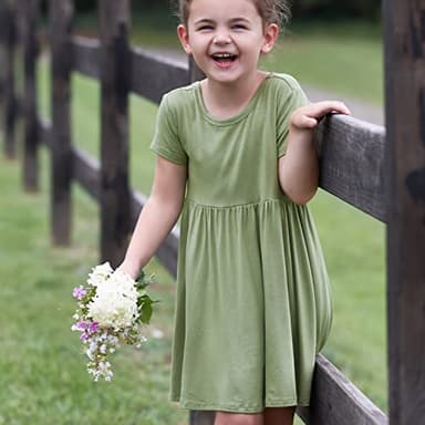 Gerber Baby Girls Toddler Buttery Soft Short Sleeve Twirl Dress with Viscose Made from Eucalyptus, Olive, 2T - Image 4
