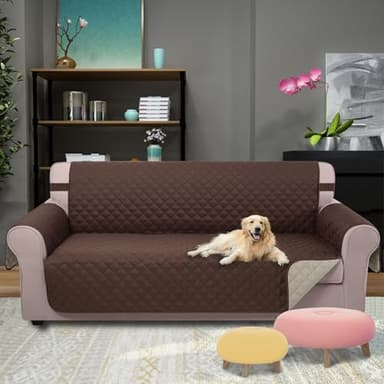 U-NICE HOME Reversible Sofa Cover Couch Cover for Dogs with Elastic Straps Water Repellent Furniture Protector for Pets Couch Cover for 3 Cushion Couch (Sofa, Coffee/Beige) - Image 2