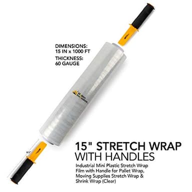 Modern Innovations 15 Inch Clear Stretch Wrap Roll with Handles (1 Roll-1000 Feet) Heavy Duty Shrink Wrap for Moving, Packing Supplies for Wrapping Furniture, Industrial Plastic Pallet Cling - Image 2
