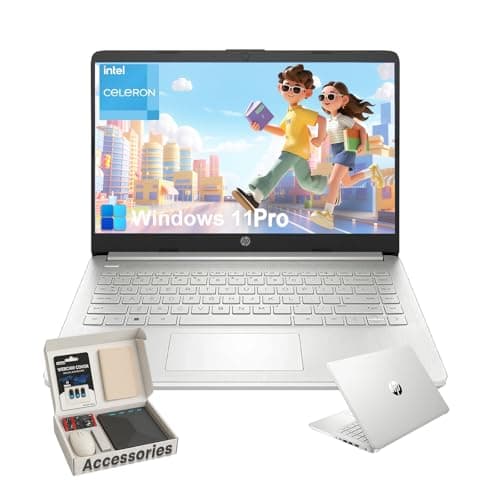 HP Student Business Laptop Computer - w/Microsoft Office Lifetime & Free CD/DVD Drive • 16GB RAM • 128GB eMMC & 256GB Extend Micro SD • Intel 4-Core Processor • HD Display • Win11 Pro(Silver) - Image 1