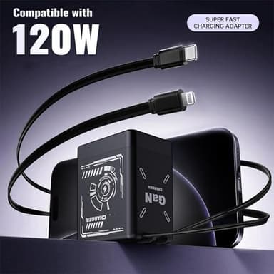 Gan Smart Charger, 2-in-1 Gan 120w Fast Charger, 2 in 1 Gan Charger, Retractable Wall, All in 1 Foldable Plug for Most Models, Fast Charging Power Adapter for Smartphone (Green) - Image 2