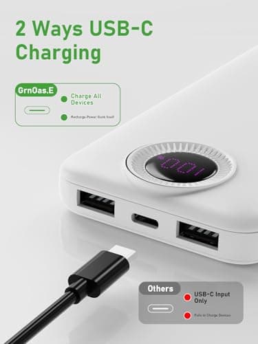 GrnOas.E Portable Charger,10000 mAh Power Bank Travel Charger with USB-C (Output & Input),LED Display Travel Essentials Backup Battery Pack Compatible with iPhone,Android,Heating Vests etc,Ivory White - Image 2