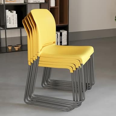 Flash Furniture HERCULES Series 5 Pack 880 lb. Capacity Yellow Full Back Contoured Stack Chair with Gray Powder Coated Sled Base - Image 7
