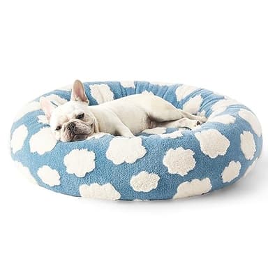 LE SURE Donut Dog Bed Medium Size Dog - Round Cat Beds for Indoor Calming Pet with Washable Cover, Cute Modern Puppy Beds with Jacquard Shaggy Plush & Anti Slip Bottom, 30 Inch, Blue - Image 1