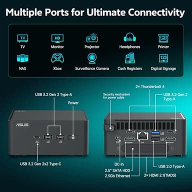 ASUS NUC 15 Pro AI Mini PC, Intel Series 2 Ultra 5 225H (14C/14T, Up to 4.9GHz), Mini Computers 16GB DDR5 RAM, 1TB PCIe SSD, Win 11 Pro, Intel Arc 130T GPU, Thunderbolt 4, WiFi 7, 8K HDR, VESA Mount - Image 4