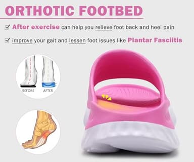 KuaiLu Womens Recovery Sandals Comfortable Plantar Fasciitis Arch Support Ladies Orthopedic Open Toe Slip On Running Sport Walking Slides Thick Athletic Cushion Slippers Summer Sliders Pink Size 6 - Image 5