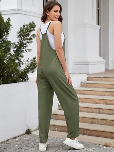 Muchpow Women's V Neck Sleeveless Jumpsuits Spaghetti Straps Harem Long Pants Overalls With Pockets (Army Green,Medium) - Image 3