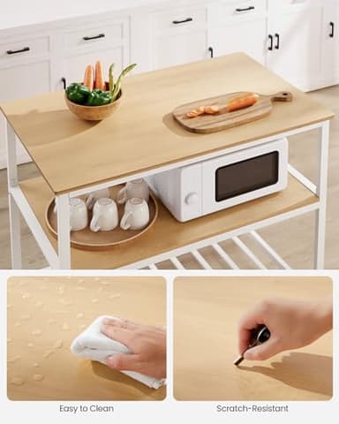 VASAGLE Kitchen Island with 3 Shelves, 39.4 Inches Width Kitchen Shelf with Large Worktop, Stable Steel Structure, Industrial, Easy to Assemble, Oak Color and White UKKI005W09 - Image 5