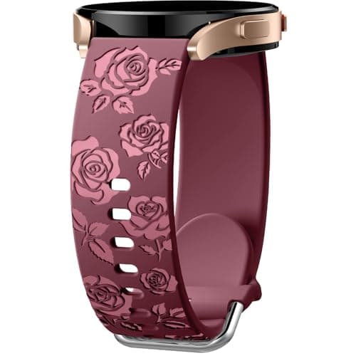 DaQin Floral Engraved Band Compatible with Samsung Watch Bands 6 5 4/Galaxy Watch 5 Pro/Watch 6 4 Classic/Active 2, 20mm Silicone Sport Replacement Strap for Galaxy Watch 7 Band Women Men, Wine Red - Image 1