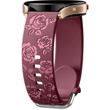DaQin Floral Engraved Band Compatible with Samsung Watch Bands 6 5 4/Galaxy Watch 5 Pro/Watch 6 4 Classic/Active 2, 20mm Silicone Sport Replacement Strap for Galaxy Watch 7 Band Women Men, Wine Red - Image 1