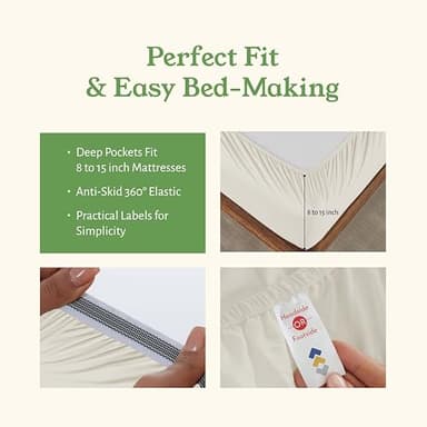 California Design Den Cal King Sheet Set - Soft 100% Organic Cotton Percale Sheets with Deep Pockets, Crisp, Breathable and Durable Bedding Set - Ivory (Cream Tone) - Image 5