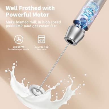 Maestri House Rechargeable Milk Frother with Stand, LunaFro Handheld Electric Foam Maker Waterproof Detachable Stainless Steel Whisk Drink Mixer Foamer for Lattes, Cappuccino - Image 4