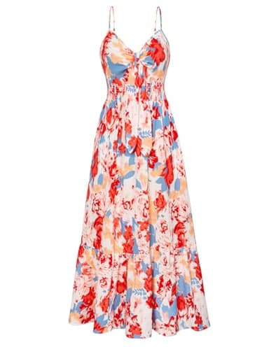 GRACE KARIN Women 2025 Summer Spaghetti Strap Dress Sleeveless V Neck Tie Front Casual Beach Party Maxi Dresses - Image 1
