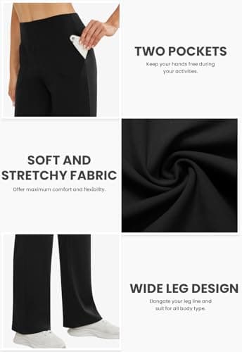 COPYLEAF Wide Leg Pants Woman High Waist Yoga Pants with Pockets Loose Stretch Dress Work Sweatpants Casual Lounge(Black M) - Image 4