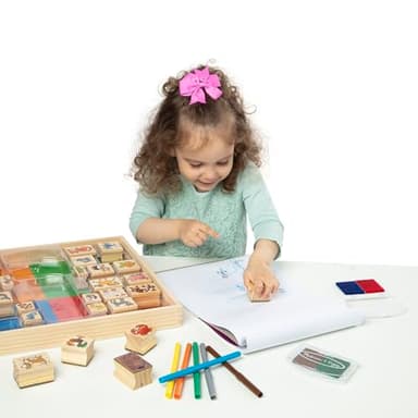 Melissa & Doug Deluxe Wooden Stamp Set: Animals - 30 Stamps, 6 Markers, 2 Stamp Pads - Image 3