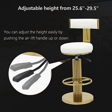 FUNROLUX Counter Height Bar Stools with Back, Modern Adjustable Height Barstools Swivel Bar Chairs with Polished Gold Stainless Steel Legs and Comfortable Cushion for Kitchen Island Counter (White) - Image 5