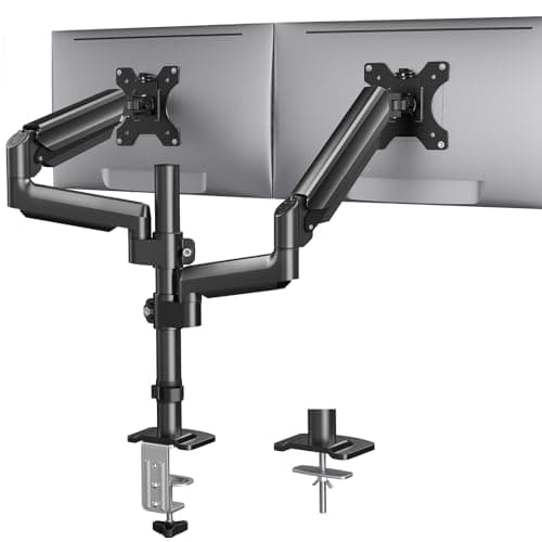HUANUO Dual Monitor Mount up to 32 inches Screens, Taller Monitor Stand Hold 19.8lbs, Dual Monitor Arm Desk Mount Easy Adjustable with Tilt, Swivel, Rotation, VESA 75/100mm - Image 1