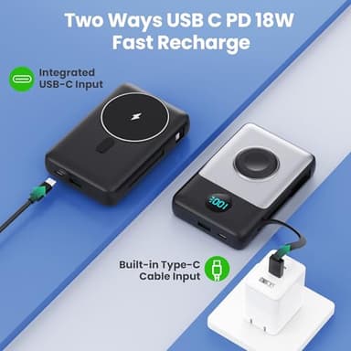 Magnetic Portable Charger 10800mAh for iPhone with Built-in Cables, 6-in-1 Wireless Power Bank with iWatch Charger, LCD Display 25W PD Fast Charging Battery Pack for iPhone 16/15/14/13/12, Apple Watch - Image 6