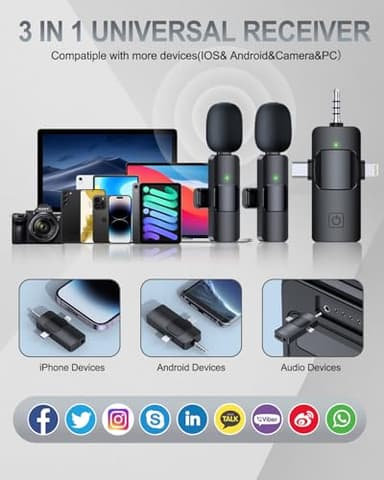PQRQP 3 in 1 Professional Wireless Lavalier Microphone for iPhone, Android, Camera, Wireless Mini Microphones, Crystal Clear Sound Quality for Recording, Live Streaming, YouTube, TikTok, Elegant Black - Image 8