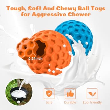 HIPPIH Indestructible Squeaky Dog Toys, Interactive Dog Balls 2 Pack, Chew Toys for Aggressive Chewers, Natural Rubber Puppy Toy for Large/Medium Dogs, Tough Puppy Teething Toy, Relieve Anxiety - Image 3