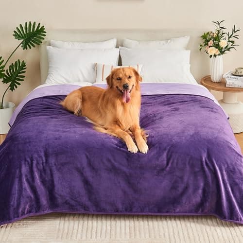 Yaning Waterproof Blanket 60"x80" for Adults, Reversible Waterproof Bed Cover for Dogs Cats Pets, Soft Leakproof Blanket for Bed Couch Sofa Furniture Protector, Dark Purple/Light Purple - Image 1