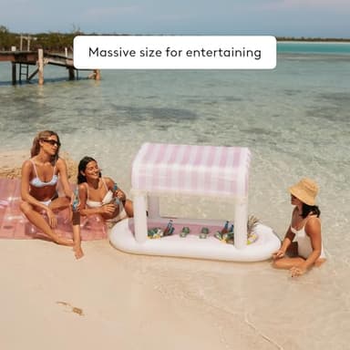 FUNBOY Giant Floating Pink Cabana Stripe Drink Station, Removable Fabric Shade with Fringe, Perfect for Parties, Table-Top Decorations and in-Pool Refreshments. - Image 2