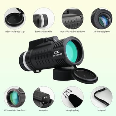 BOSTRON 8X42 Monocular Telescope with Rangefinder & Compass, BAK4 Prism FMC Lens, Lightweight & Waterproof Compact Monocular for Adults High Powered for Bird Watching Hunting Sports, Gifts for Men - Image 9
