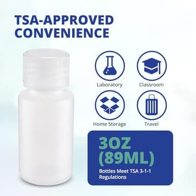 United Scientific™ Leak Proof Travel Bottles for Toiletries - 3 Oz Travel Bottles with Lined Polypropylene Lid - TSA Approved Bottle for Liquids, Clear Small Bottle, Pack of 6 - Image 3