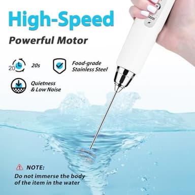 Sakgos Milk Frother Rechargeable Handheld-Electric Whisk 3 Speed Adjustable, Coffee Frother Wand with 3 Stainless Whisks, Electric Foam Maker, Drink Mixer Blender for Latte Cappuccino Matcha Egg - Image 6