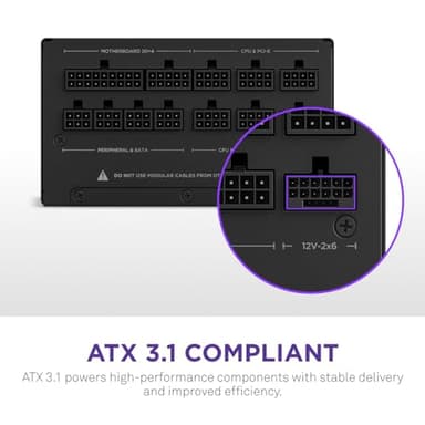 NZXT C850 Gold ATX 3.1 - Fully Modular Low-Noise PC Gaming Power Supply - 850 Watts - 80 Plus Gold - 12V-2x6 Connector - Zero Fan Mode - 100% Japanese Capacitors - Black - Image 3