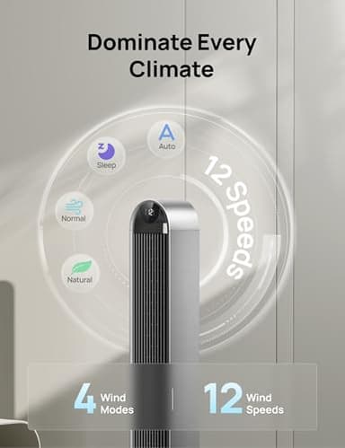 Dreo Tower Fan for Bedroom, 42 Inch 120° Oscillating Fan, 25dB Quiet DC Motor, 28ft/s Velocity Bladeless Standing Fan with 12 Speeds, 4 Modes, 12H Timer Cooling Fans for Home, Living Room, Pilot Max S - Image 3
