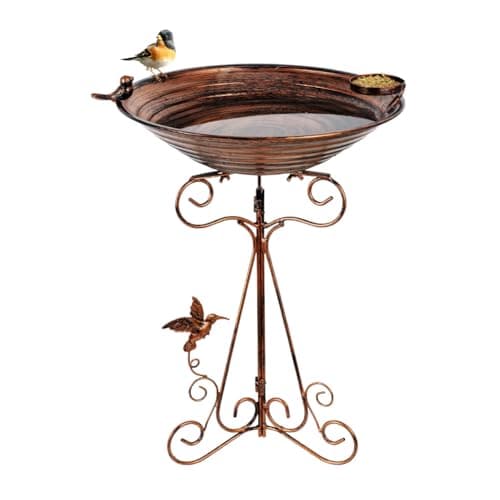 dreamysoul Bird Bath 13" Dia Bowl, Metal Birdbath with Feeder, Pedestal Bird Baths for Outside Outdoors Garden Patio Yard - Image 1