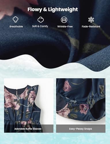 PATPAT Matching Family Outfits Mommy and Me Dresses Matching Set Casual Floral Print Spaghetti Strap Boho Belted Dresses Hawaiian Allover Navy Blue Floral Print Romper Dress Baby Girl 3-6 Months - Image 4