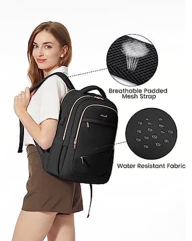 LOVEVOOK Laptop Backpack for Women, Black Business Travel Backpacks with USB Port, Water Resistant Work Teacher Computer Bag, Stylish Daypack, Fits 15.6" Laptop - Image 2