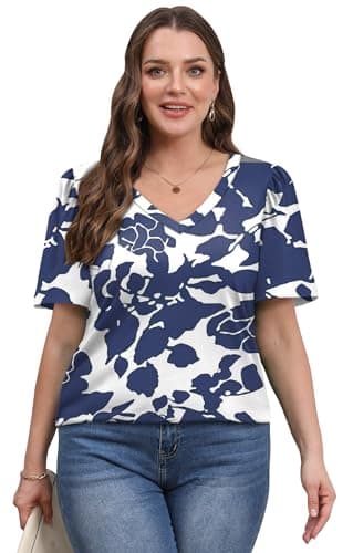 OFEEFAN Womens Tops Summer Tops for Women 2025 Puff Sleeve Beach Vacation Outfits Plain Tee Blouses Casual Dressy Tshirts Shirts Floral M - Image 3