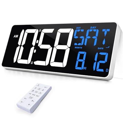 TXL 13 Inch Large Digital Wall Clock with Remote Control, 9 Color Night Light LED Desk Clock Digital with DST/Calendar/Temperature/Timer Function, Auto Dimmer, for Classroom, Living Room (White+Blue) - Image 1