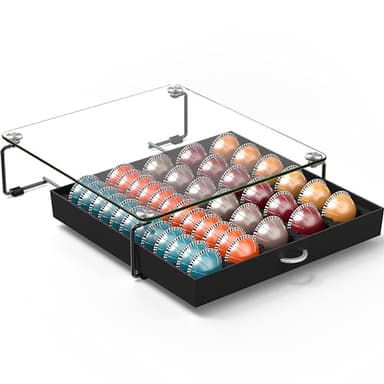 DecoBrothers Crystal Tempered Glass Vertuo Pod Holder Drawer, 30 Large or 60 Small Nespresso Capsule Organizer, Black - Image 5