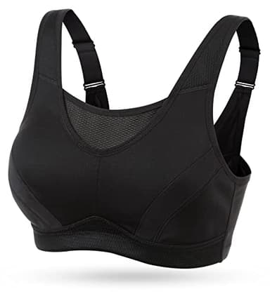 Wingslove Women's Full Coverage High Impact Wirefree Workout Non Padded Sports Bra Bounce Control (Black,36DDD) - Image 1